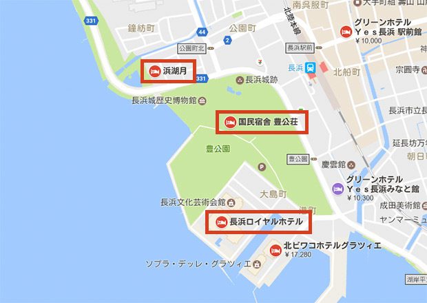 長浜城付近の宿泊施設の日帰り温泉