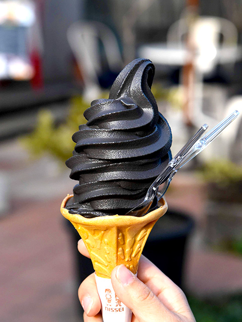 竹炭入りの真っ黒なソフトクリーム