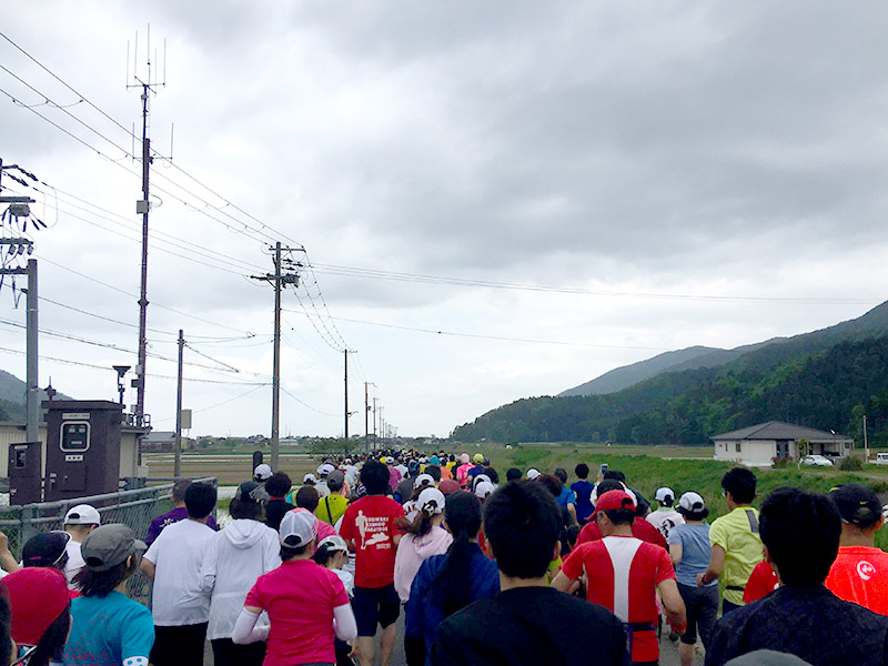 琵琶湖に向かって田んぼ道を走る