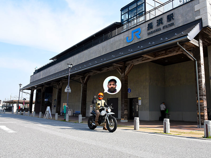 長浜駅からびわ湖沿いをバイクで走る