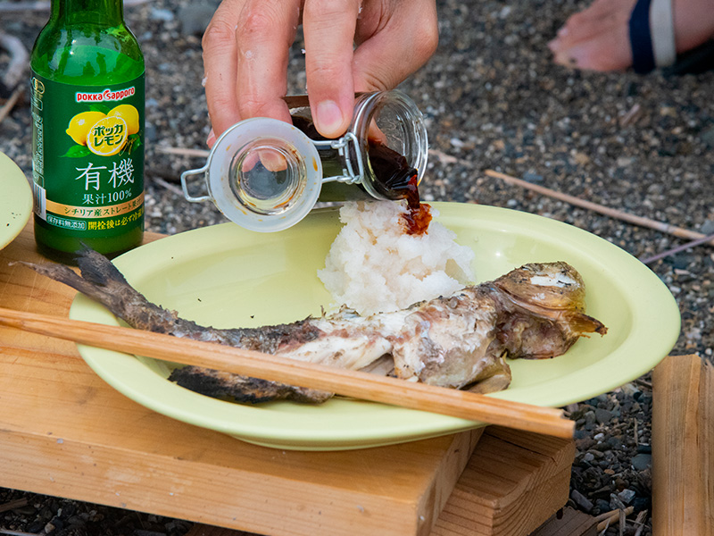 びわ湖でケタバスを釣ってその場で塩焼きにした