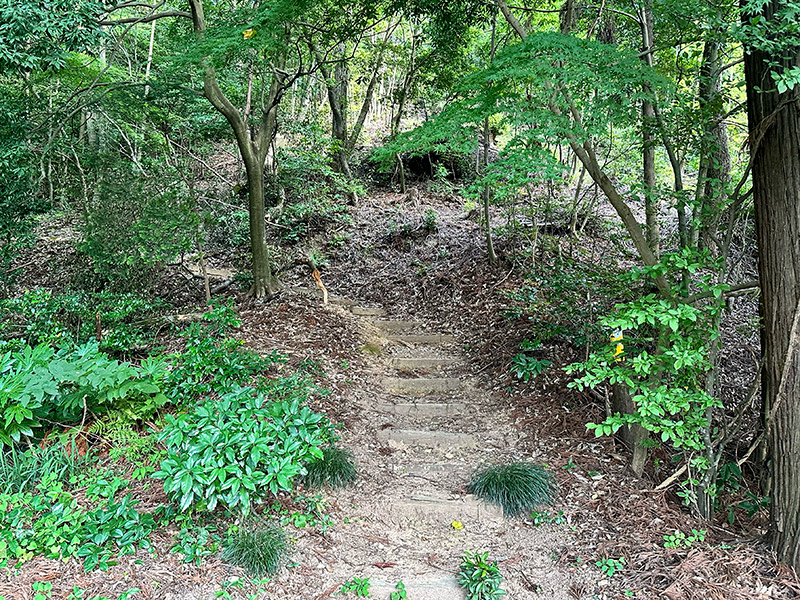 忍海(おしうみ)神社の鳥居の脇に田村山の登山道ある